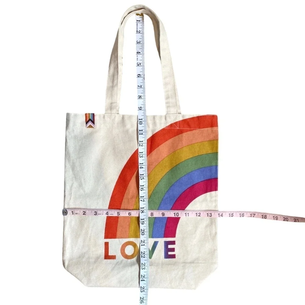 DANICA JUBILEE Love is Love Canvas Tote Book Bag‎ Rainbow Pride Natural Reusable